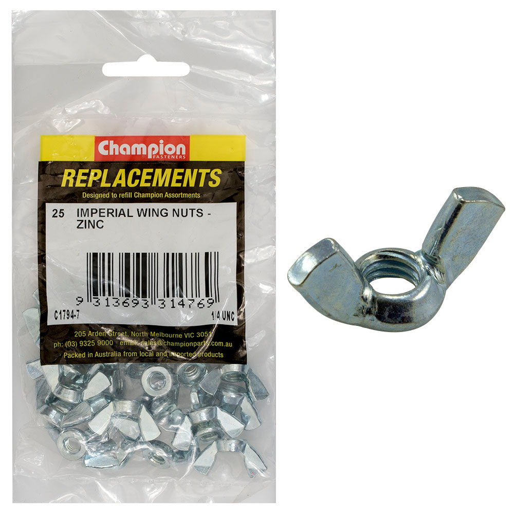 Champion Fasteners Wing Nut Steel Unc 1/4In Zinc Plated C1794-7
