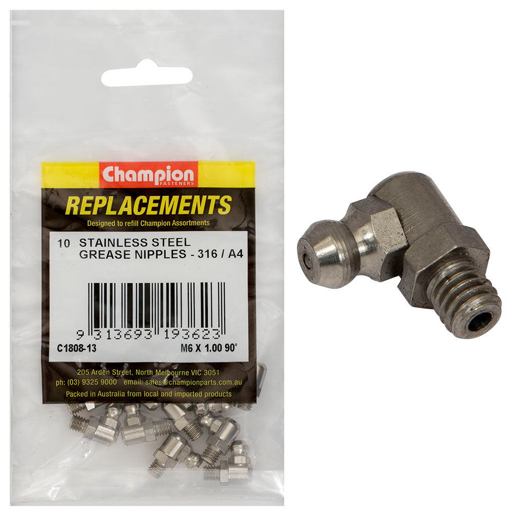 Champion Fasteners Grease Nipple Stainless Steel M6 X 1.00mm 90 316/A4 C1808-13