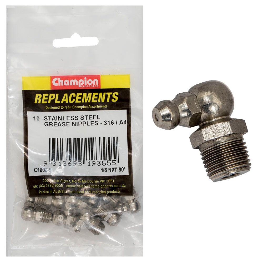Champion Fasteners Grease Nipple Stainless Steel 1/8In Npt 90 316/A4 C1808-5