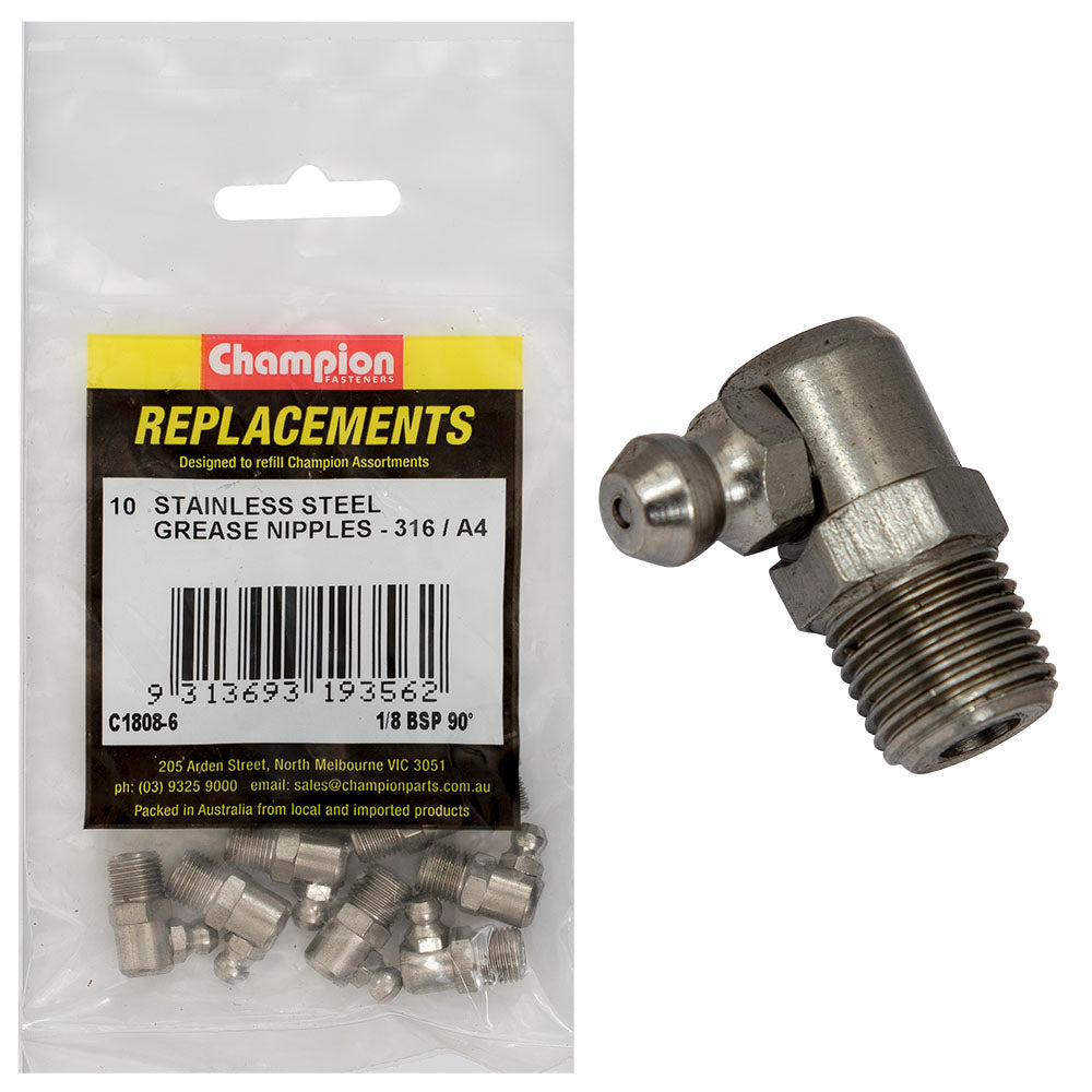 Champion Fasteners Grease Nipple Stainless Steel 1/8In Bsp 90 316/A4 C1808-6