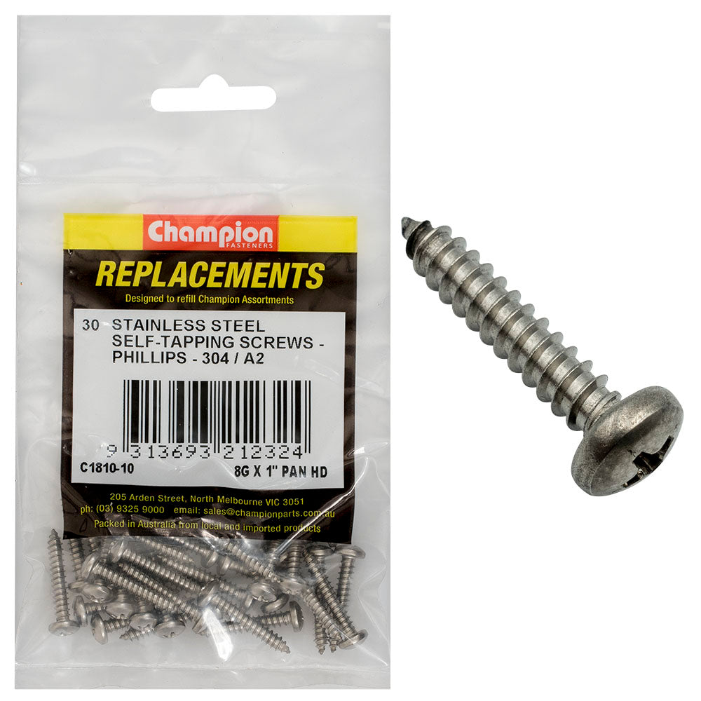 Champion Fasteners Self Tapper Screw Pan Phillips Stainless Steel 4.2 X 25mm 304/A2 C1810-10