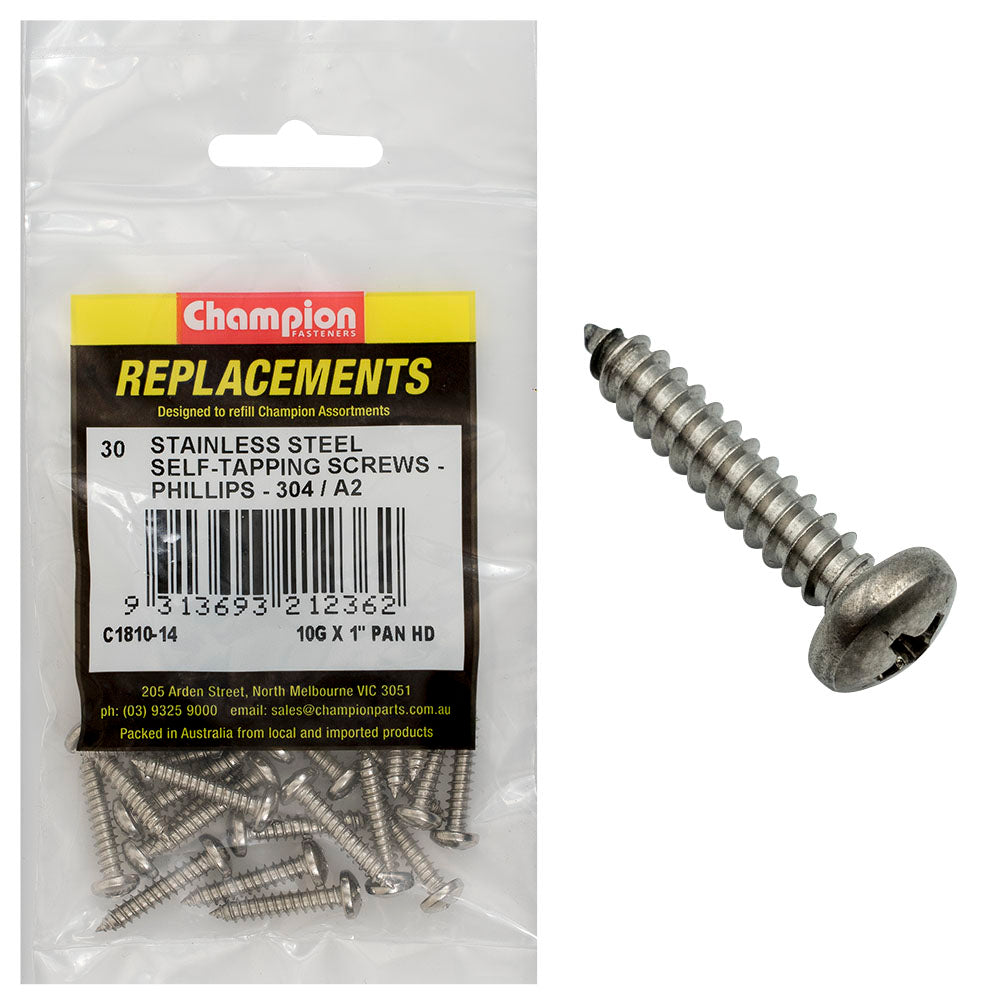 Champion Fasteners Self Tapper Screw Pan Phillips Stainless Steel 4.8 X 25mm 304/A2 C1810-14
