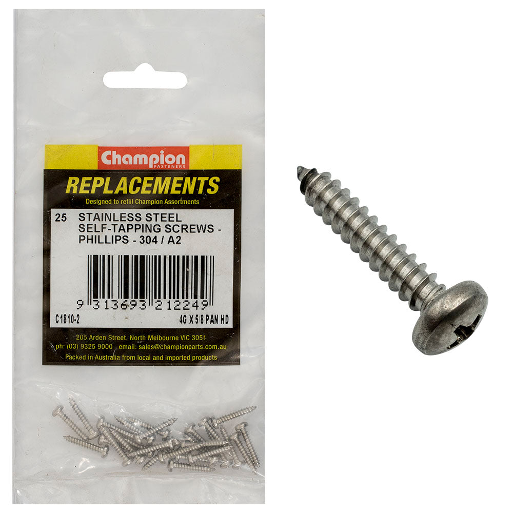 Champion Fasteners Self Tapper Screw Pan Phillips Stainless Steel 2.9 X 16mm 304/A2 C1810-2