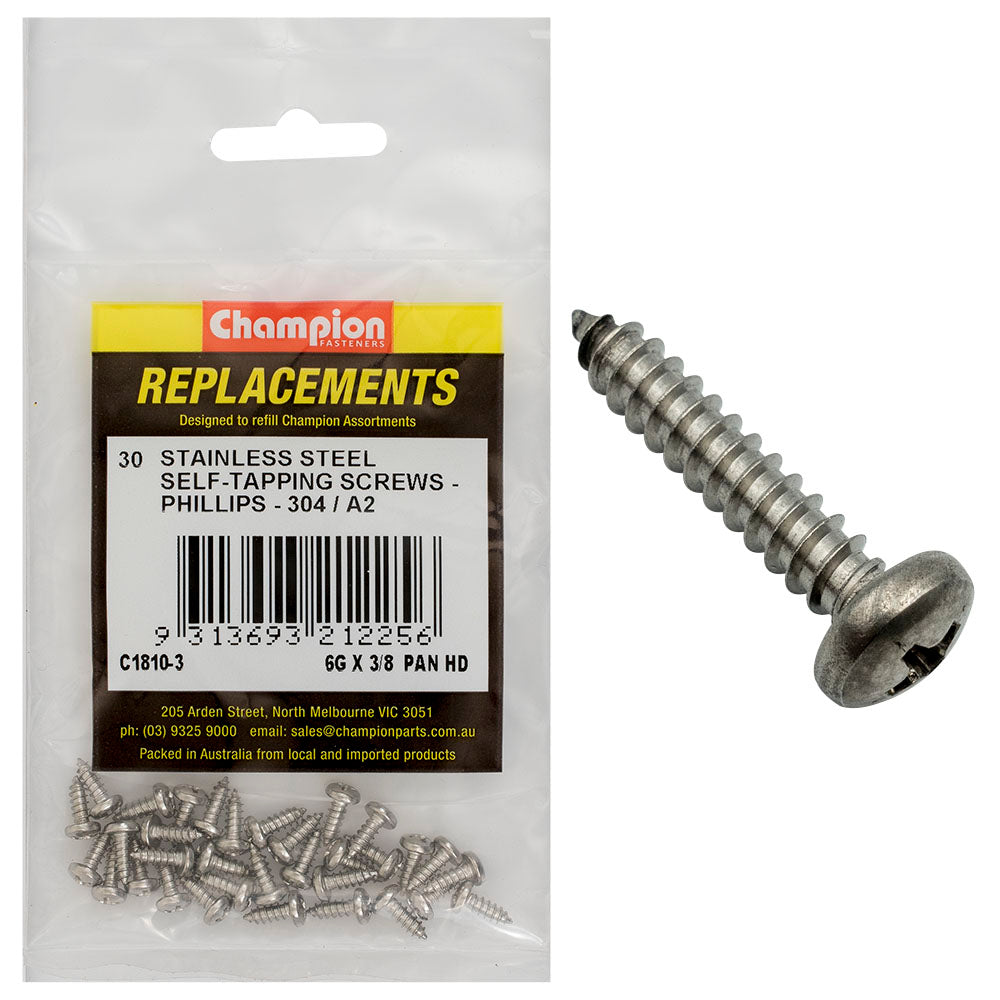 Champion Fasteners Self Tapper Screw Pan Phillips Stainless Steel 3.5 X 9.5mm 304/A2 C1810-3