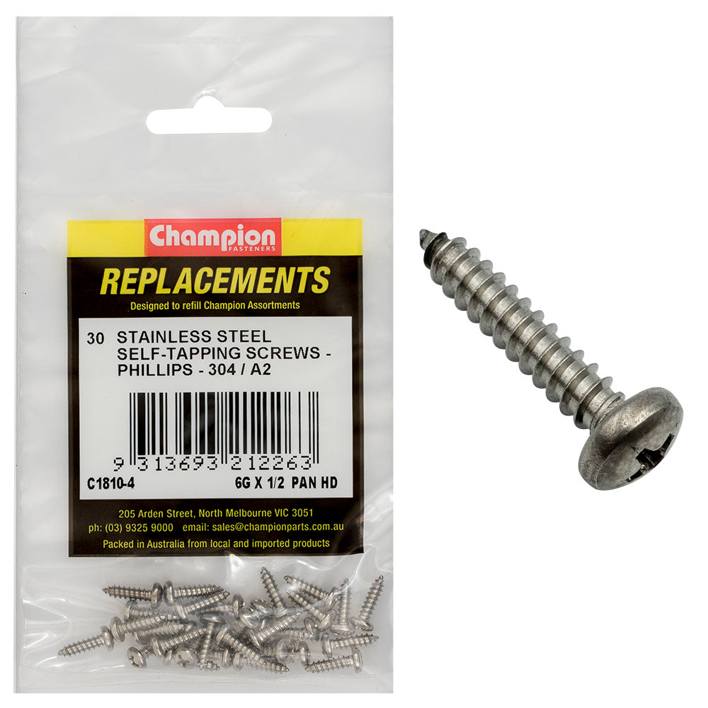 Champion Fasteners Self Tapper Screw Pan Phillips Stainless Steel 3.5 X 13mm 304/A2 C1810-4
