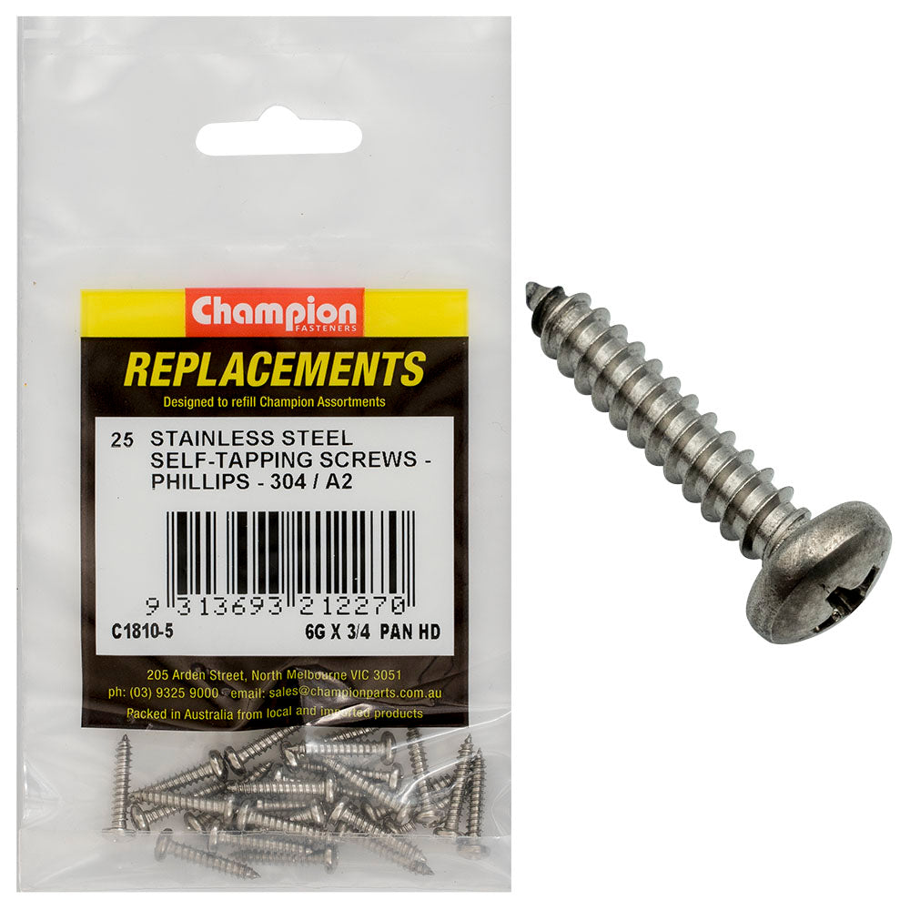 Champion Fasteners Self Tapper Screw Pan Phillips Stainless Steel 3.5 X 19mm 304/A2 C1810-5