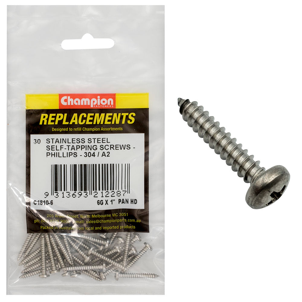 Champion Fasteners Self Tapper Screw Pan Phillips Stainless Steel 3.5 X 25mm 304/A2 C1810-6