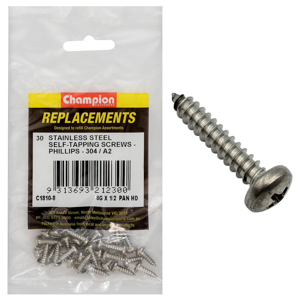 Champion Fasteners Self Tapper Screw Pan Phillips Stainless Steel 4.2 X 13Mm 304/A2 C1810-8