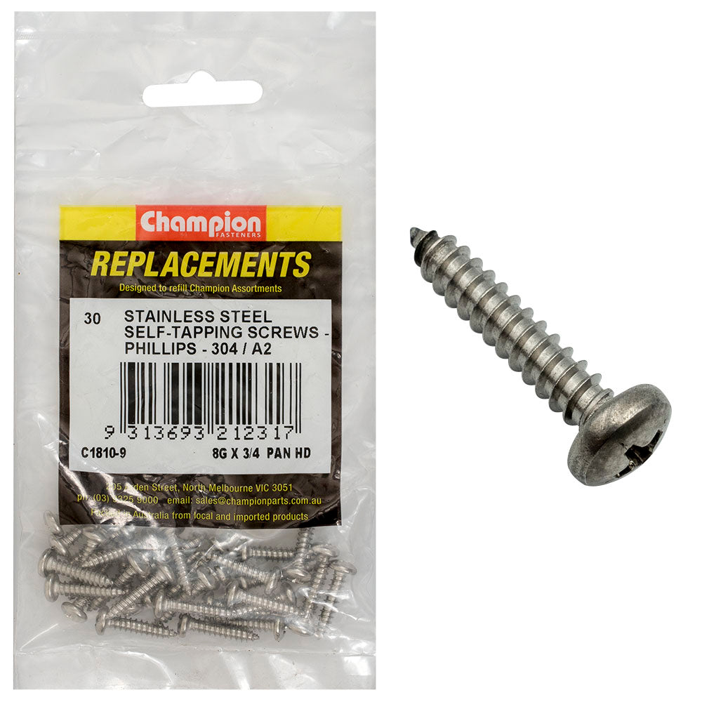 Champion Fasteners Self Tapper Screw Pan Phillips Stainless Steel 4.2 X 19mm 304/A2 C1810-9