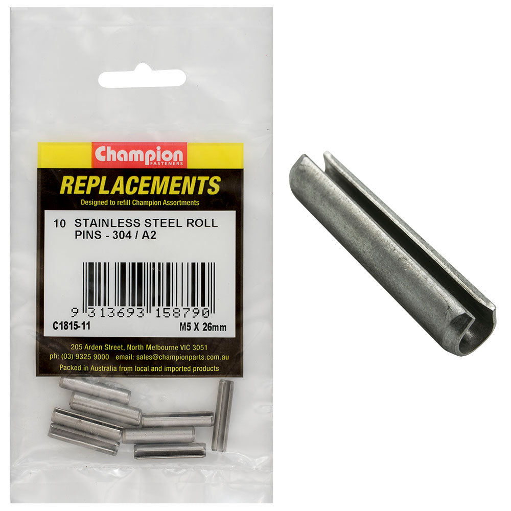 Champion Fasteners Roll Pin Stainless Steel 5 X 26mm C1815-11