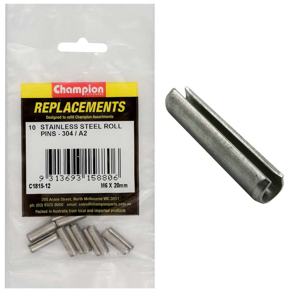 Champion Fasteners Roll Pin Stainless Steel 6 X 20mm C1815-12