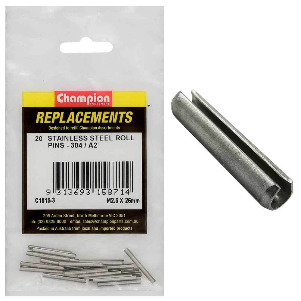 Champion Fasteners Roll Pin Stainless Steel 2.5 X 26mm C1815-3