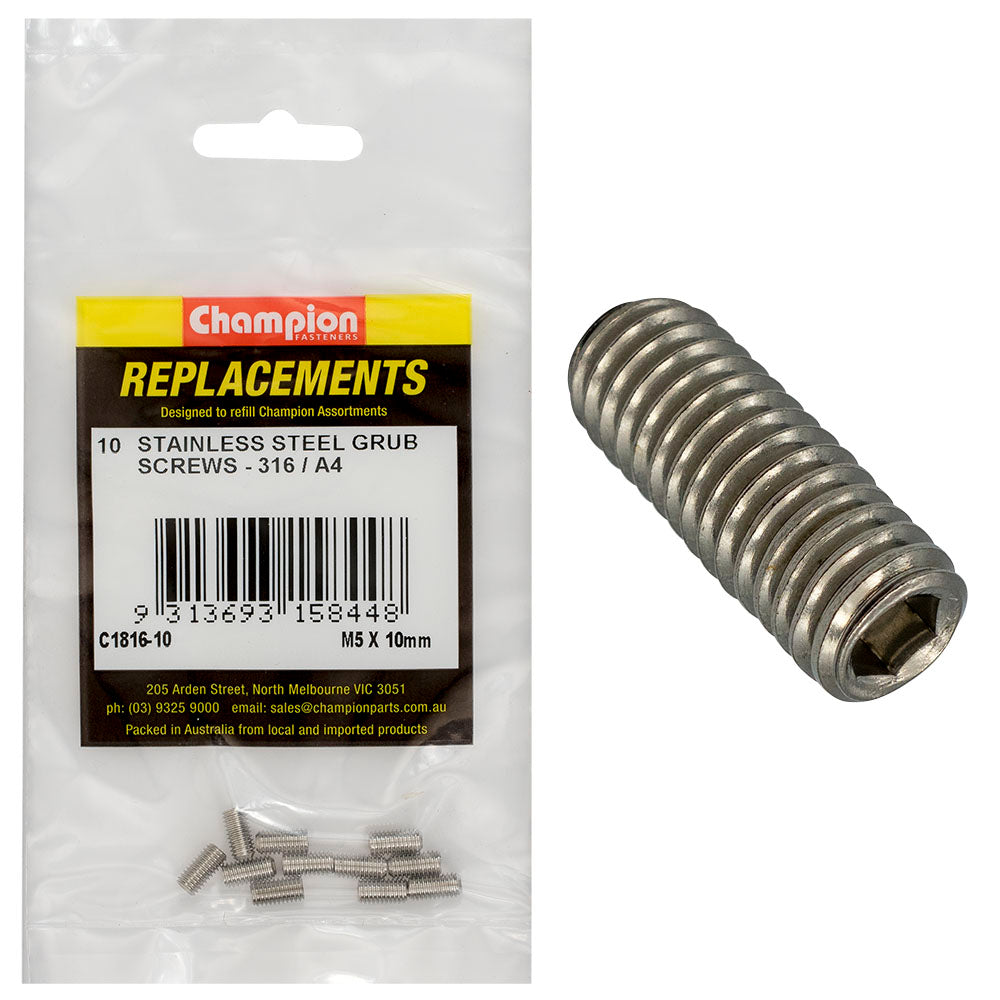 Champion Fasteners Grub Screw Stainless Steel M5 X 10mm 316/A4 C1816-10