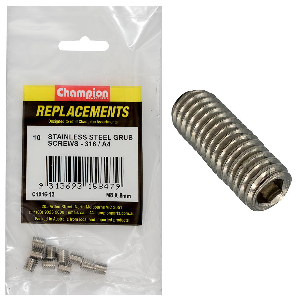 Champion Fasteners Grub Screw Stainless Steel M8 X 8mm 316/A4 C1816-13