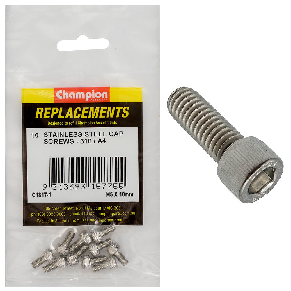 Champion Fasteners Socket Head Cap Screw Stainless Steel M5 X 10mm 316/A4 C1817-1