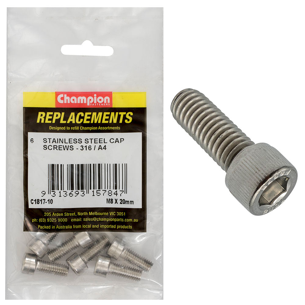Champion Fasteners Socket Head Cap Screw Stainless Steel M8 X 20mm 316/A4 C1817-10