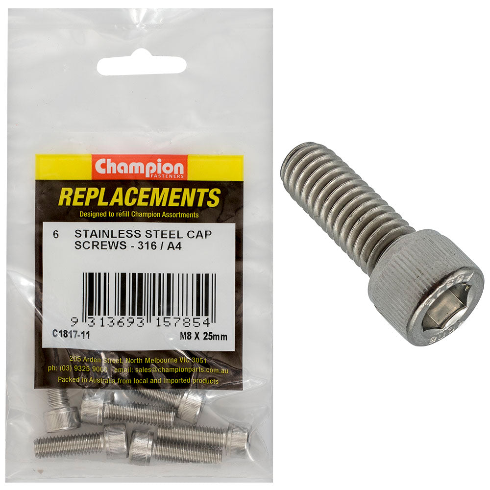 Champion Fasteners Socket Head Cap Screw Stainless Steel M8 X 25mm 316/A4 C1817-11