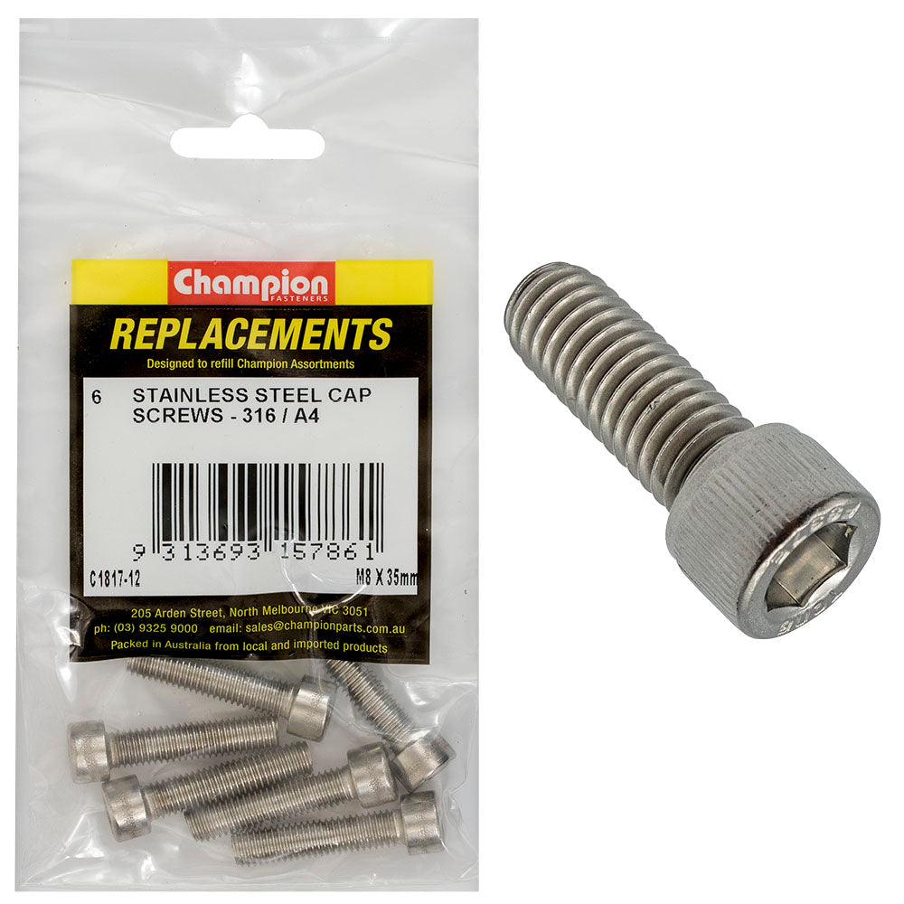 Champion Fasteners Socket Head Cap Screw Stainless Steel M8 X 35mm 316/A4 C1817-12