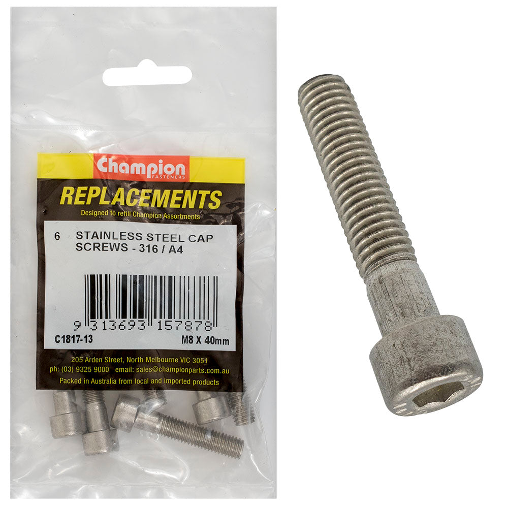 Champion Fasteners Socket Head Cap Screw Stainless Steel M8 X 40mm 316/A4 C1817-13