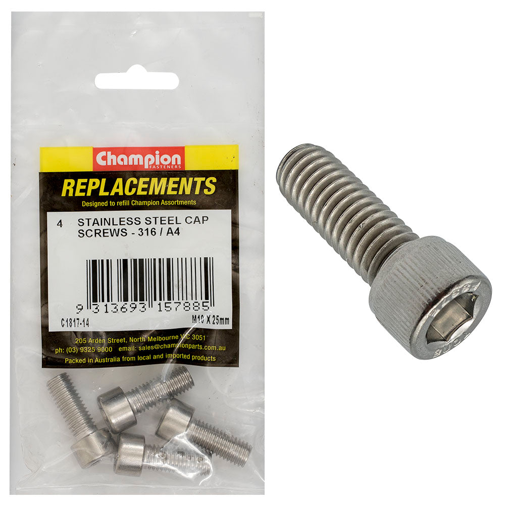 Champion Fasteners Socket Head Cap Screw Stainless Steel M10 X 25M 316/A4 C1817-14