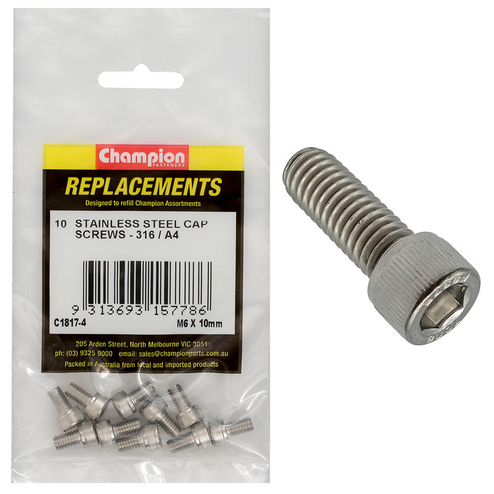 Champion Fasteners Socket Head Cap Screw Stainless Steel M6 X 10mm 316/A4 C1817-4