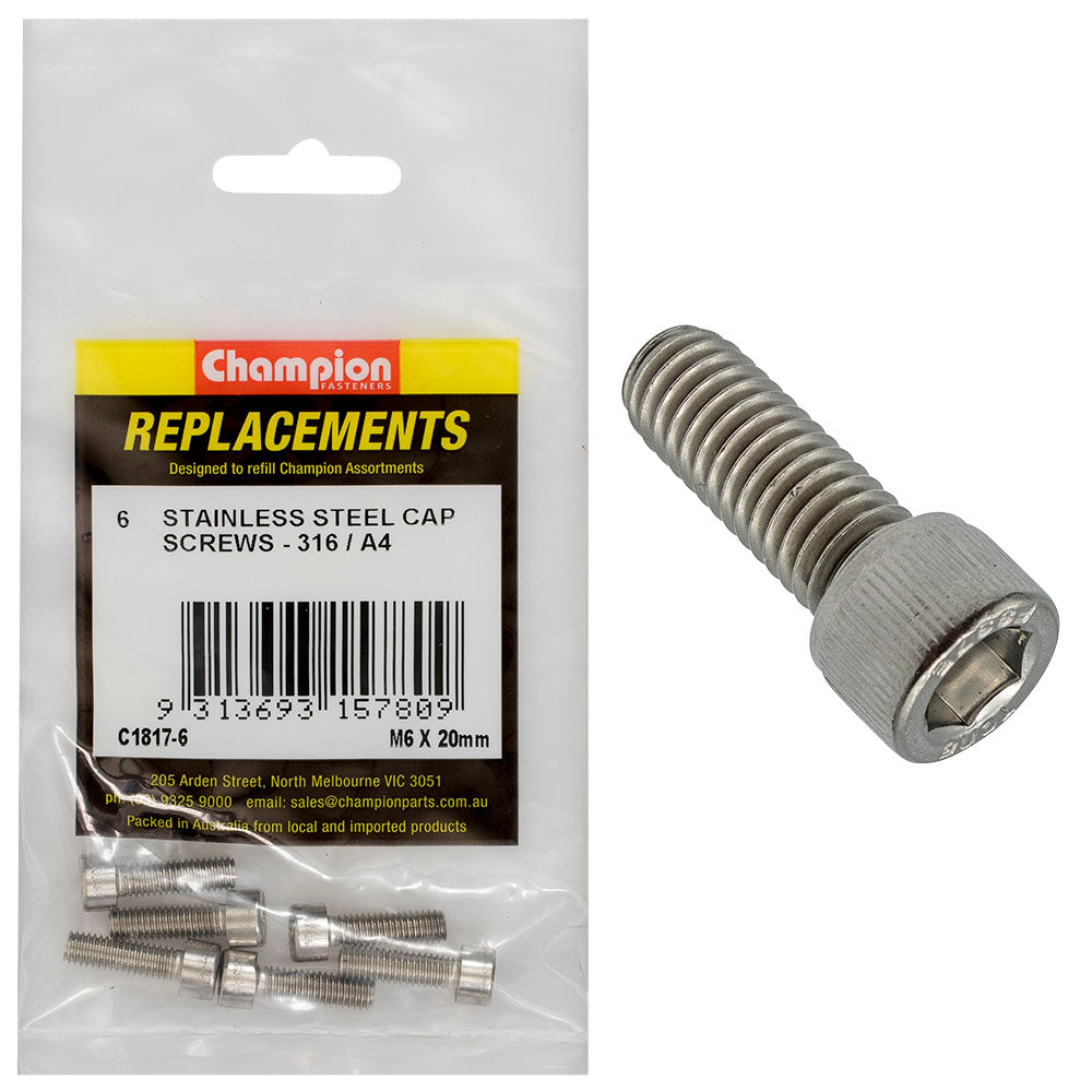 Champion Fasteners Socket Head Cap Screw Stainless Steel M6 X 20mm 316/A4 C1817-6