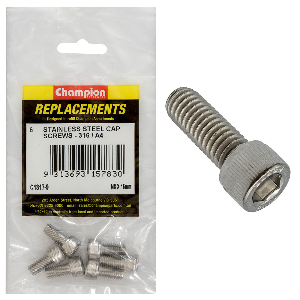 Champion Fasteners Socket Head Cap Screw Stainless Steel M8 X 16mm 316/A4 C1817-9