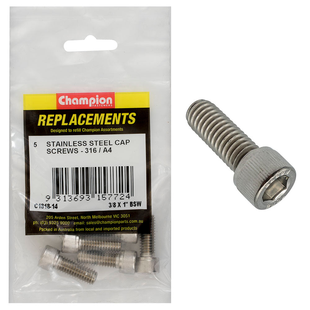 Champion Fasteners Socket Head Cap Screw Stainless Steel 3/8In X 1In Bsw 316/A4 C1818-14