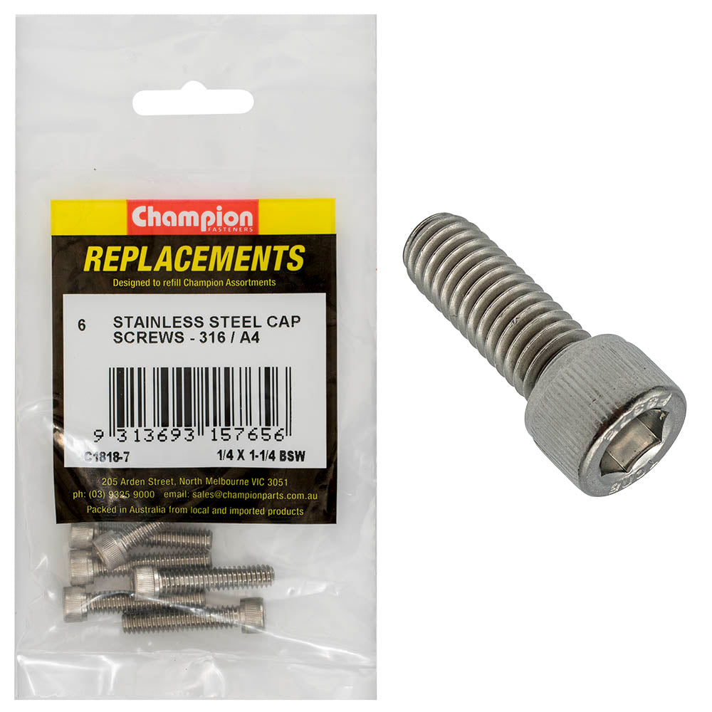 Champion Fasteners Socket Head Cap Screw Stainless Steel 1/4In X 1 1/4In Bsw 316/A4 C1818-7
