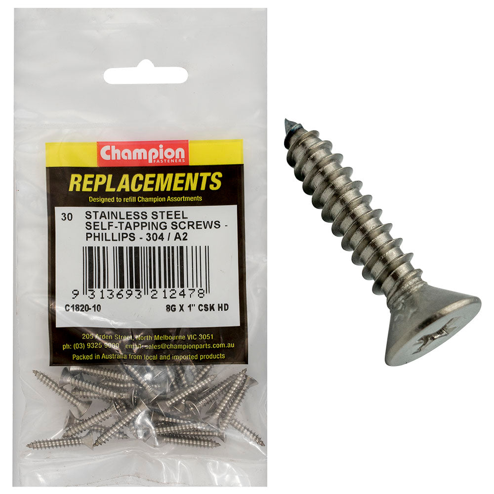 Champion Fasteners Self Tapper Screw Csk Phillips Stainless Steel 4.2 X 25mm 304/A2 C1820-10