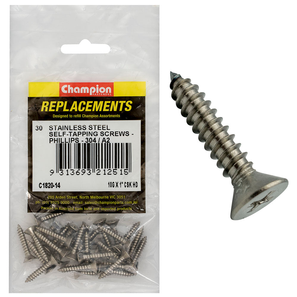 Champion Fasteners Self Tapper Screw Csk Phillips Stainless Steel 4.8 X 25mm 304/A2 C1820-14