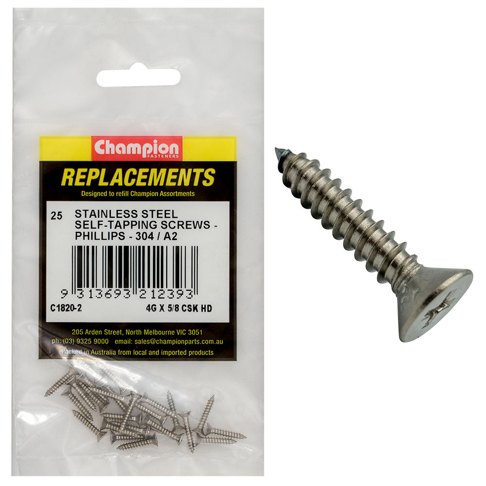 Champion Fasteners Self Tapper Screw Csk Phillips Stainless Steel 2.9 X 16mm 304/A2 C1820-2