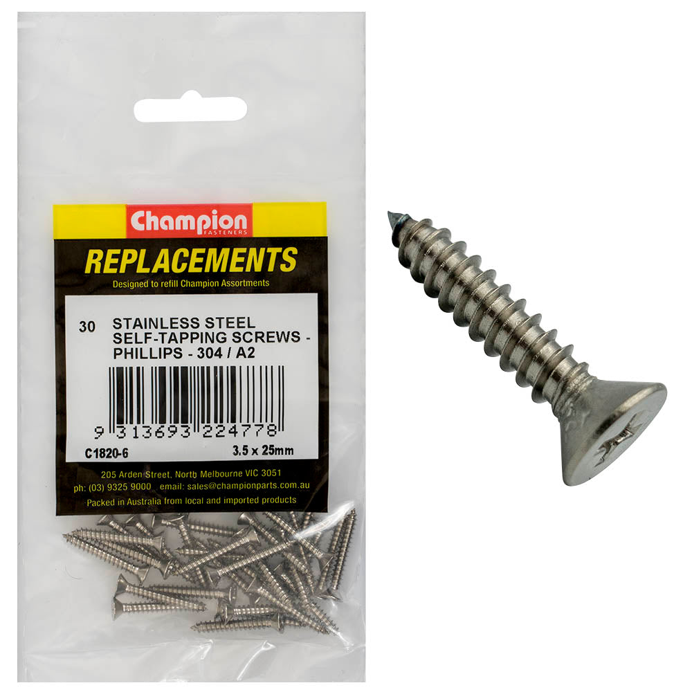 Champion Fasteners Self Tapper Screw Csk Phillips Stainless Steel 3.5 X 25mm 304/A2 C1820-6