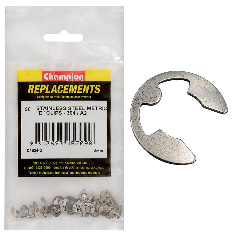 Champion Fasteners E Clip Stainless Steel 5mm Shaft 316/A4 C1824-3