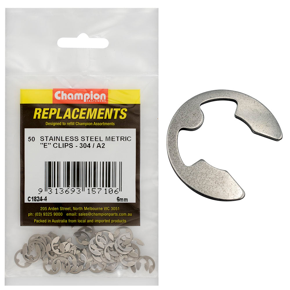 Champion Fasteners E Clip Stainless Steel 6mm Shaft 316/A4 C1824-4