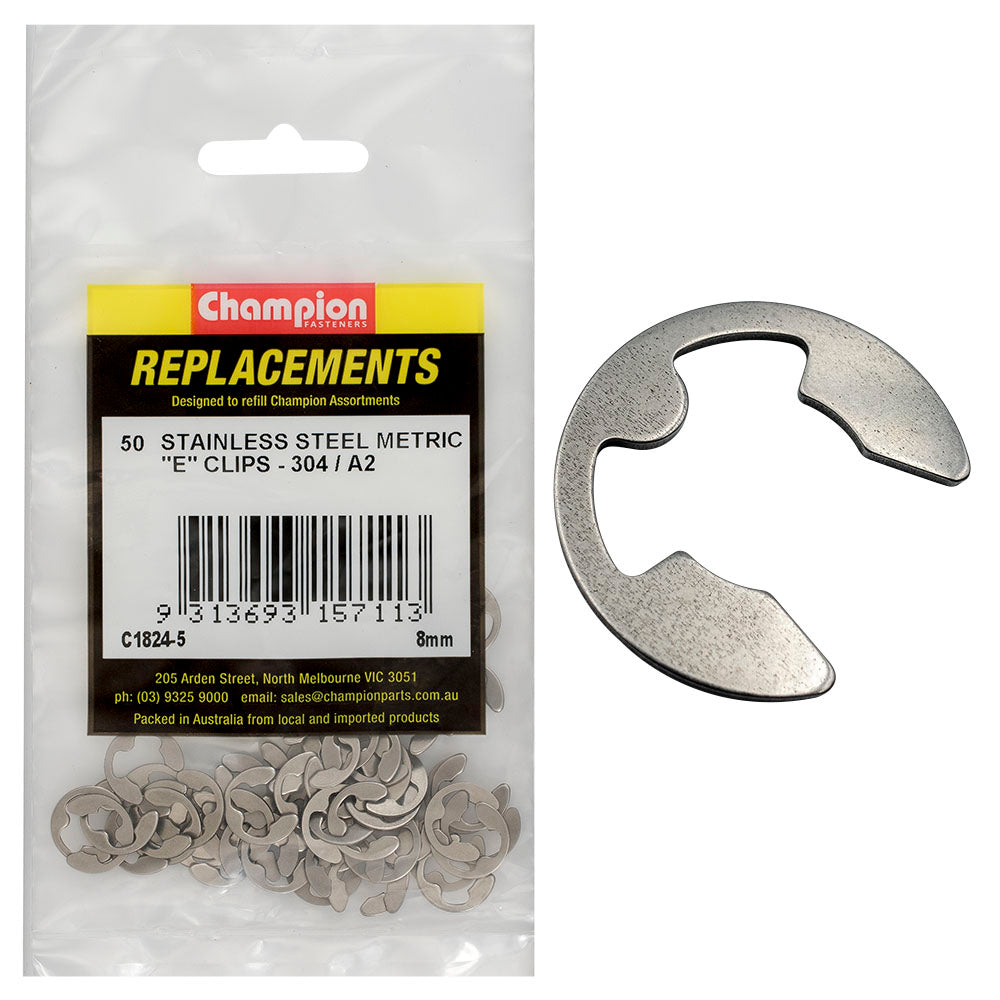 Champion Fasteners E Clip Stainless Steel 8mm Shaft 316/A4 C1824-5
