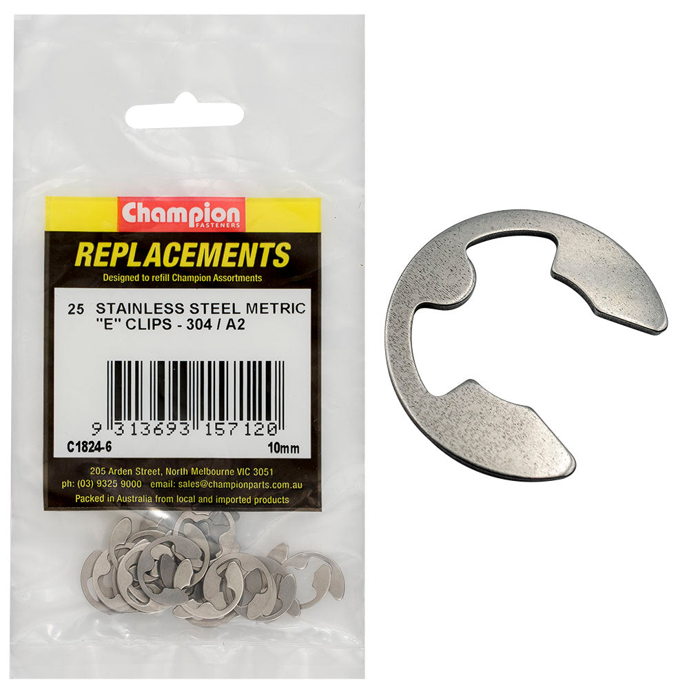 Champion Fasteners E Clip Stainless Steel 10mm Shaft 316/A4 C1824-6