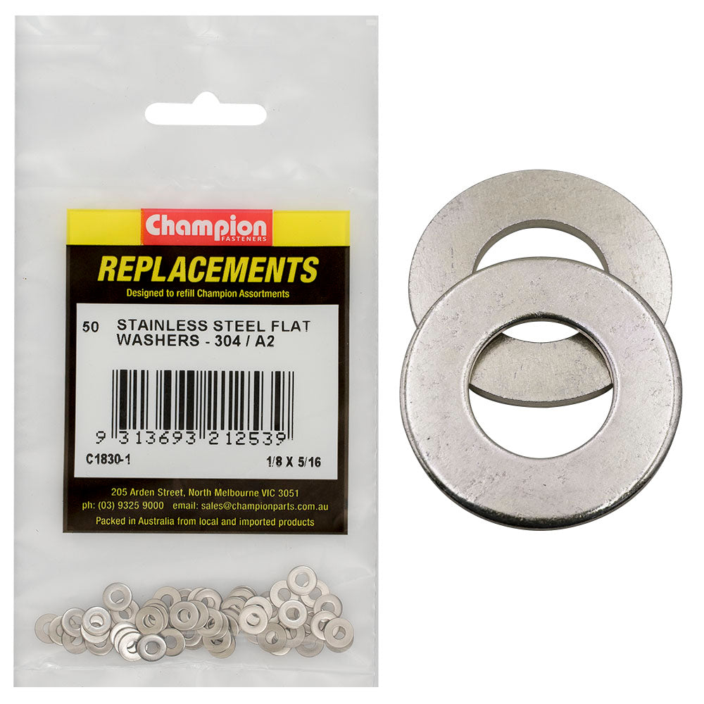 Champion Fasteners Washer Flat Stainless Steel 1/8In X 5/16In 304/A2 C1830-1