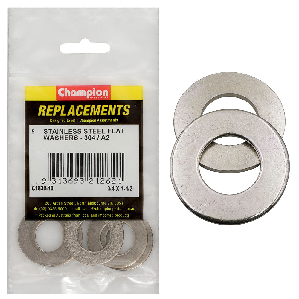 Champion Fasteners Washer Flat Stainless Steel 3/4In X 1 1/2In 304/A2 C1830-10