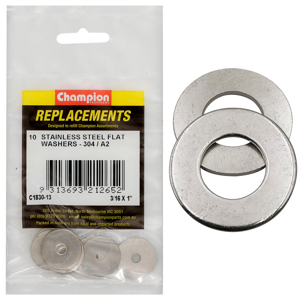 Champion Fasteners Washer Flat Body Stainless Steel 3/16In X 1In 304/A2 C1830-13