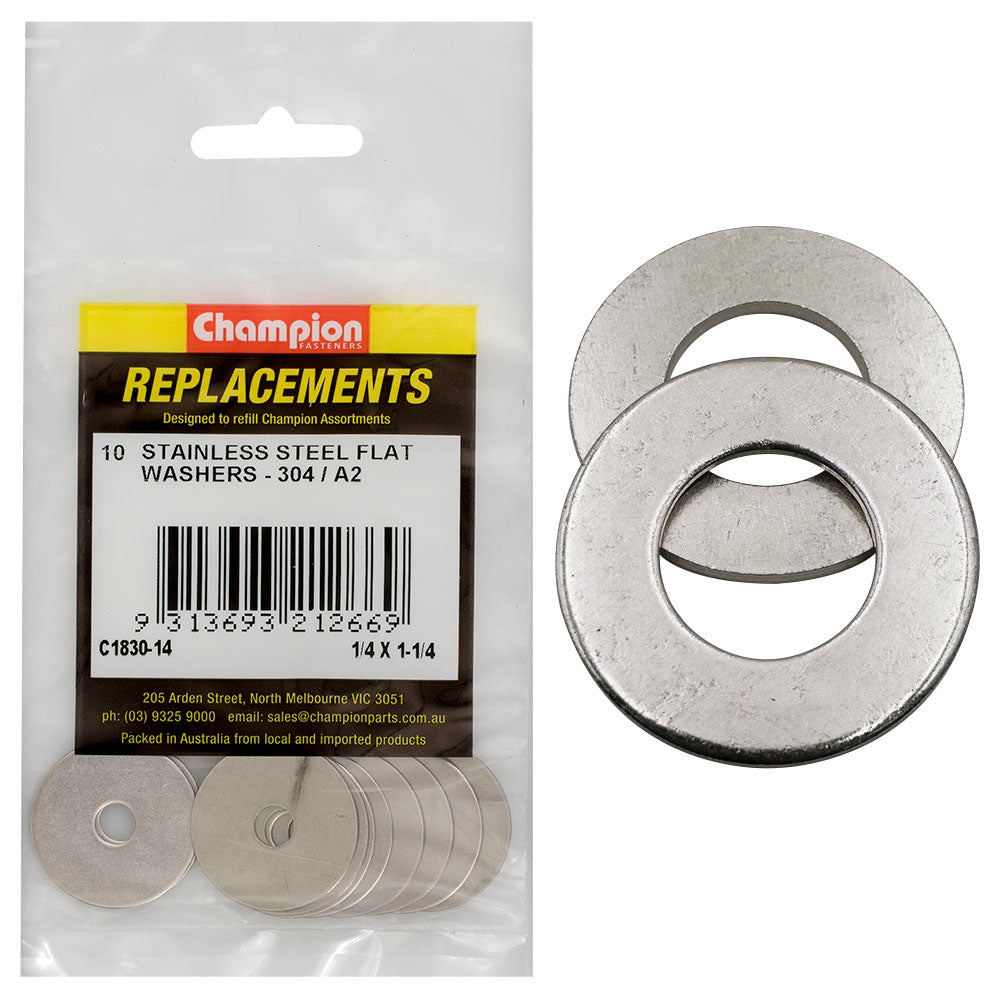 Champion Fasteners Washer Flat Body Stainless Steel 1/4In X 1 1/4In 304/A2 C1830-14