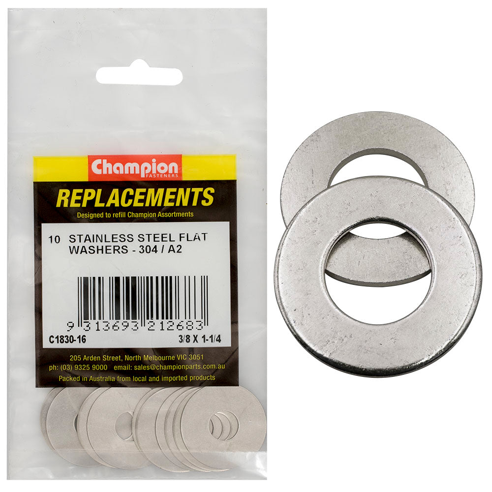 Champion Fasteners Washer Flat Body Stainless Steel 3/8In X 1 1/4In 304/A2 C1830-16