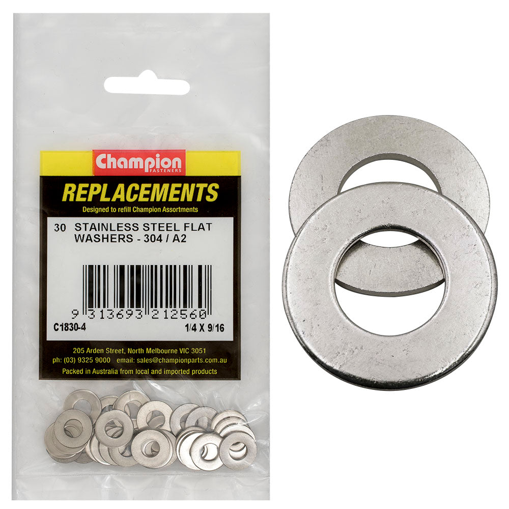 Champion Fasteners Washer Flat Stainless Steel 1/4In X 9/16In 304/A2 C1830-4