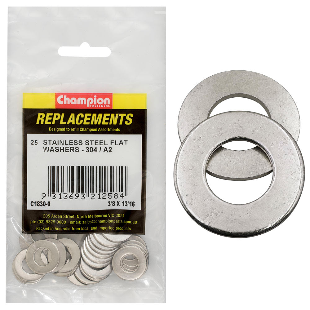 Champion Fasteners Washer Flat Stainless Steel 3/8In X 13/16In 304/A2 C1830-6