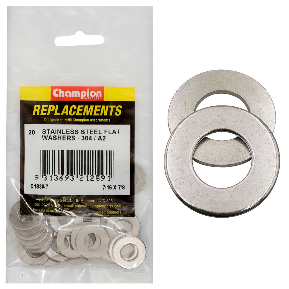 Champion Fasteners Washer Flat Stainless Steel 7/16In X 7/8In 304/A2 C1830-7