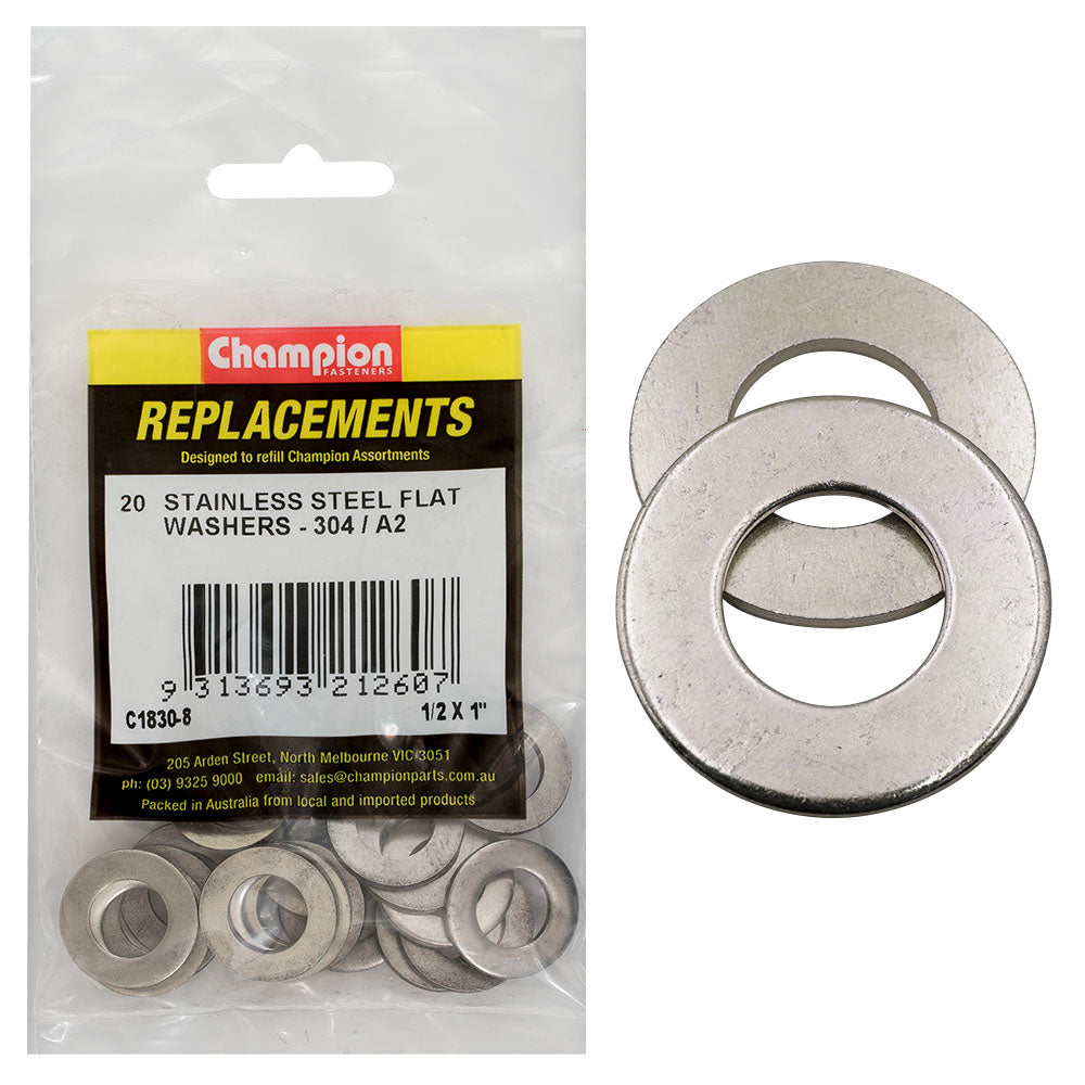 Champion Fasteners Washer Flat Stainless Steel 1/2In X 1In 304/A2 C1830-8