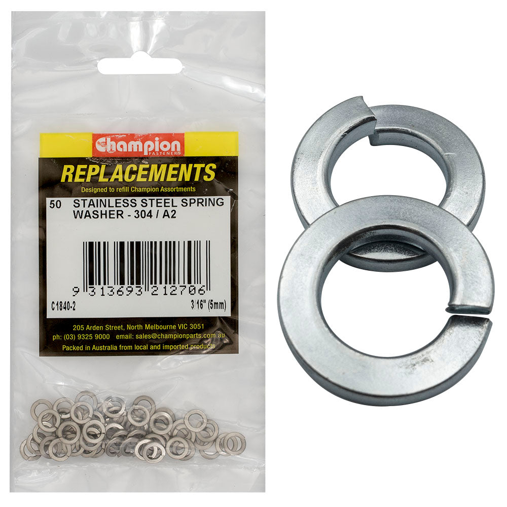 Champion Fasteners Washer Spring Flat Section Stainless Steel 3/16In (5mm) 304/A2 C1840-2