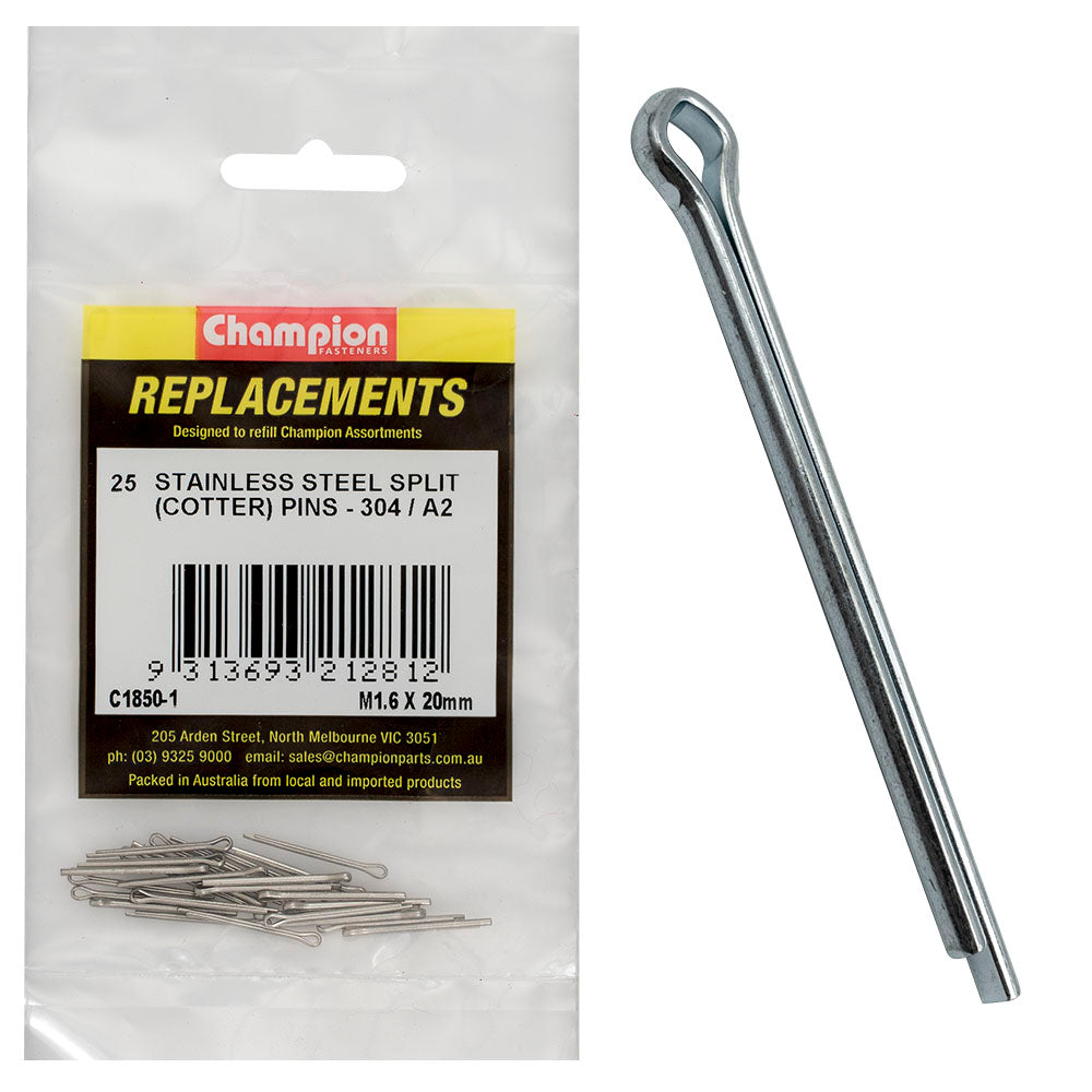 Champion Fasteners Split Pin Stainless Steel 1.6 X 20mm 304/A2 C1850-1