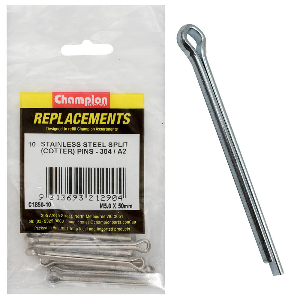 Champion Fasteners Split Pin Stainless Steel 5.0 X 50mm 304/A2 C1850-10