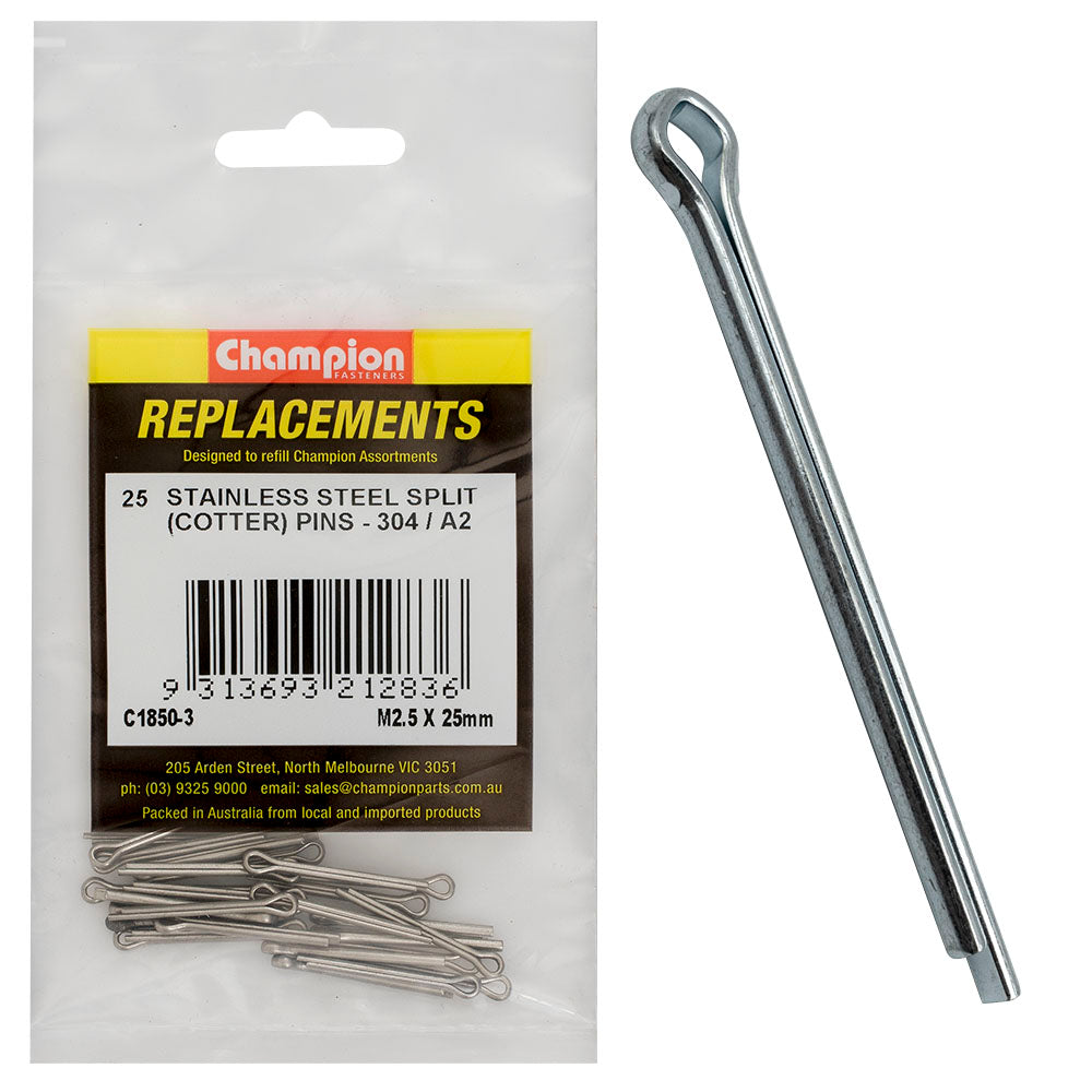 Champion Fasteners Split Pin Stainless Steel 2.5 X 25mm 304/A2 C1850-3